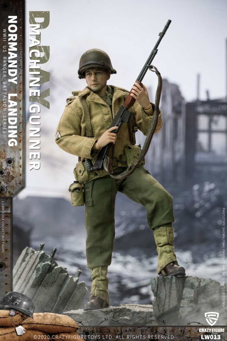 1/12 Scale CrazyFigure LW013 WWII U.S. Rangers On D-Day Machine Gunner