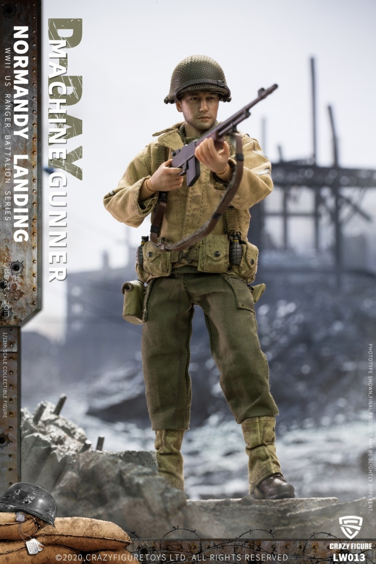 1/12 Scale CrazyFigure LW013 WWII U.S. Rangers On D-Day Machine Gunner