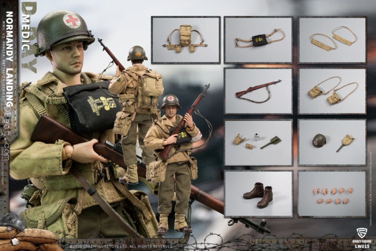 1/12 Scale CrazyFigure LW015 WWII U.S. Rangers On D-Day Machine Medic