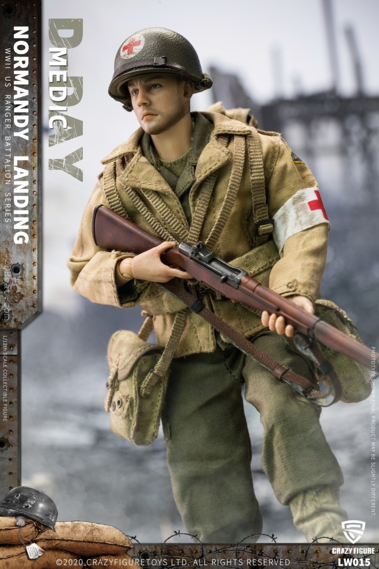 1/12 Scale CrazyFigure LW015 WWII U.S. Rangers On D-Day Machine Medic