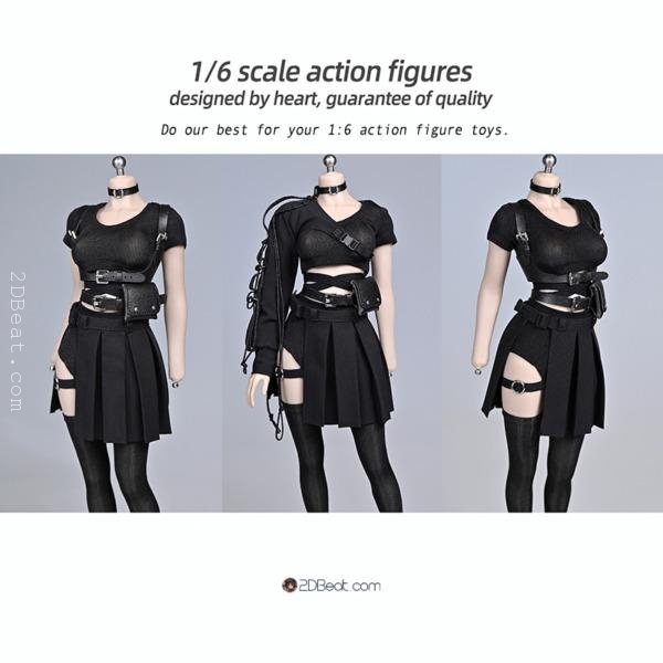[In-Stock] 1:6 Supreme Female Black Short Sleeve Skirt Clothes Set Fit 12''  Tbl JO UD Figure Body
