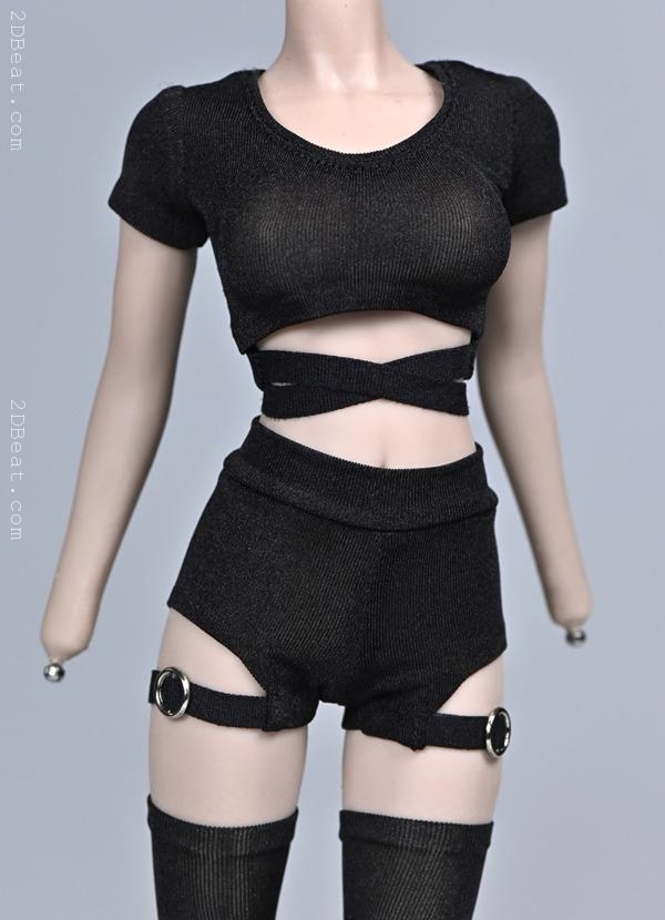 [In-Stock] 1:6 Supreme Female Black Short Sleeve Skirt Clothes Set Fit 12''  Tbl JO UD Figure Body