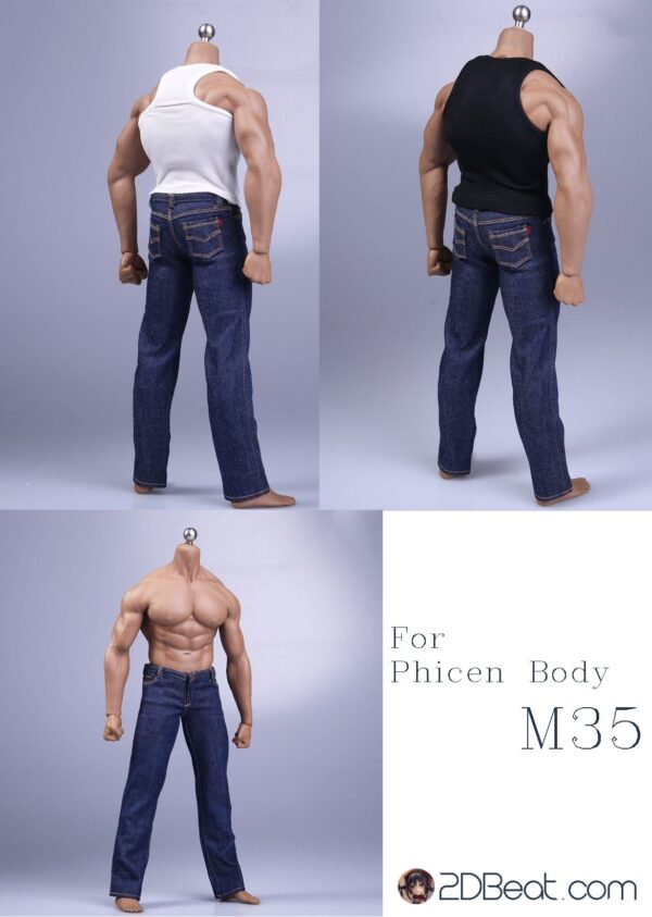 1/6 Scale Male Clothes White Vest & Blue Jeans Fit Phicen Body M35 F 12''