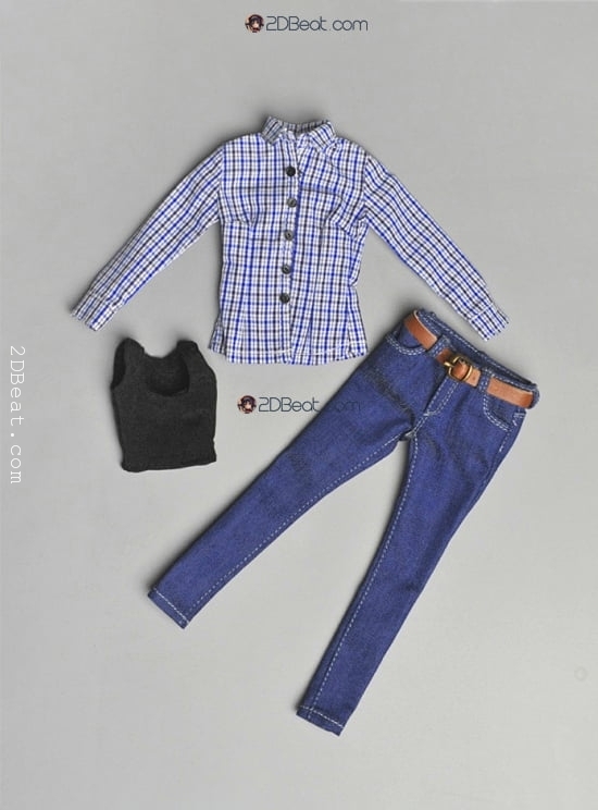 1/6 ZYTOYS ZY5028 Blue & White Plaid Jeans Clothes Suit  F 12'' Male Figure Toy 