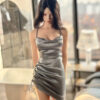 1/6 Scale Sexy Satin Vacation Dress – Multi-Color Drawstring Outfit for Female Figures