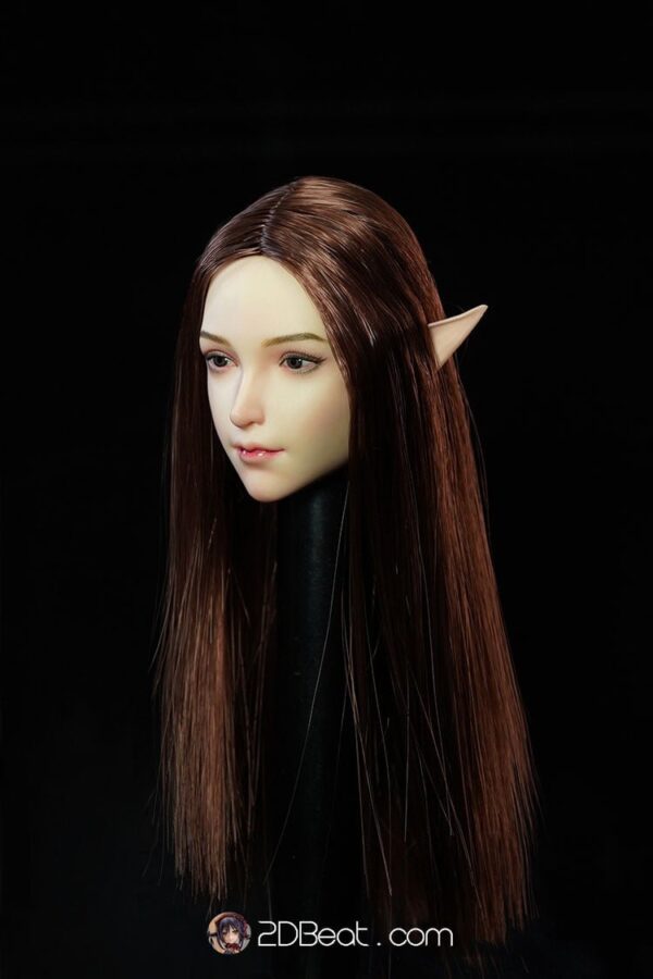 1/6 Elf Female Head Sculpt Pale Skin Interchangeable Ears / Brown Hair by Super Duck