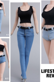 1/6 Scale CDtoys 023 - 025 Female Black Vest Jeans Shorts Clothes F 12” PH TBL JO Figure