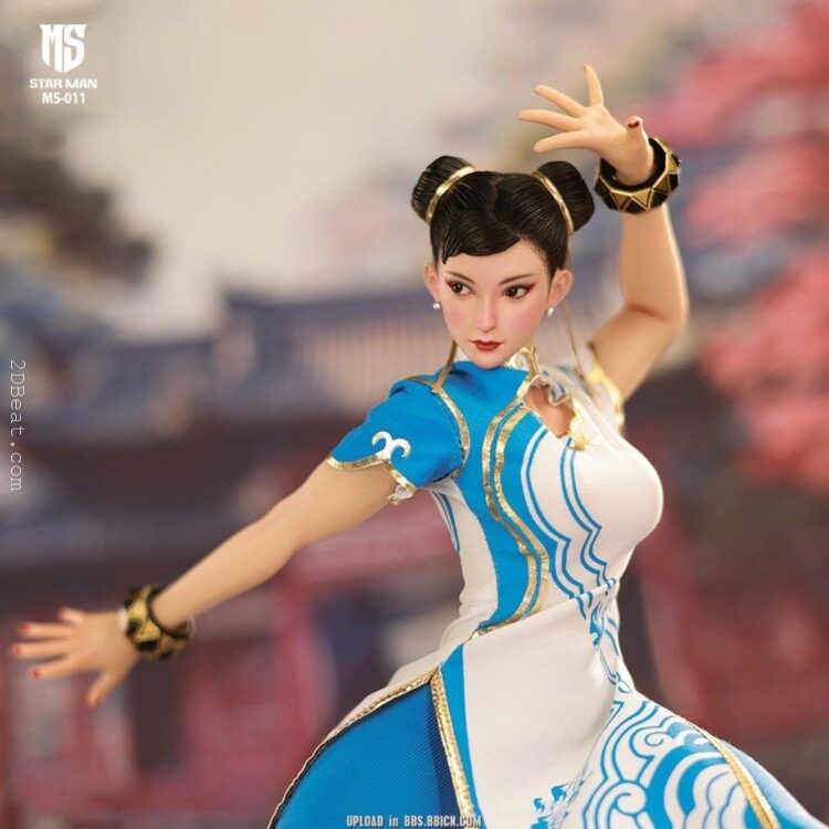 [In-Stock] 1/6 Scale Star Man MS-011 Female Fighter Li Blue Cloud Patterned White Cheongsam Version Figure - Image 17