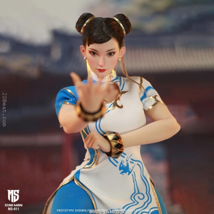 [In-Stock] 1/6 Scale Star Man MS-011 Female Fighter Li Blue Cloud Patterned White Cheongsam Version Figure