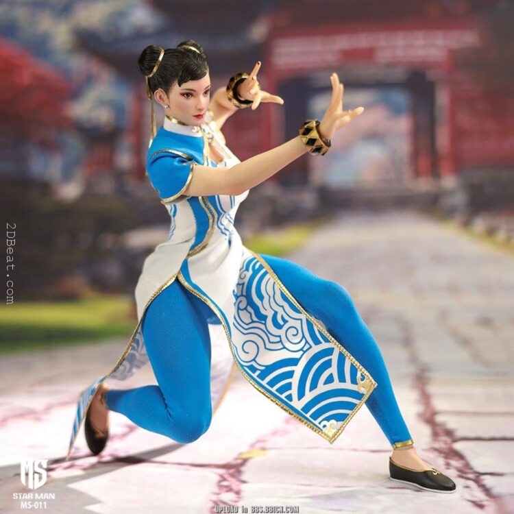 [In-Stock] 1/6 Scale Star Man MS-011 Female Fighter Li Blue Cloud Patterned White Cheongsam Version Figure - Image 15