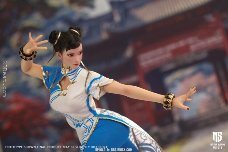 [In-Stock] 1/6 Scale Star Man MS-011 Female Fighter Li Blue Cloud Patterned White Cheongsam Version Figure - Image 13