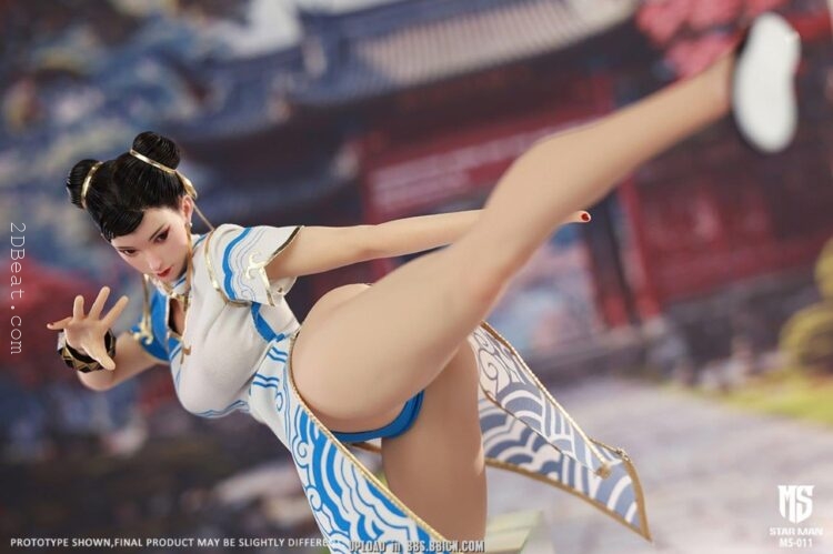 [In-Stock] 1/6 Scale Star Man MS-011 Female Fighter Li Blue Cloud Patterned White Cheongsam Version Figure - Image 12
