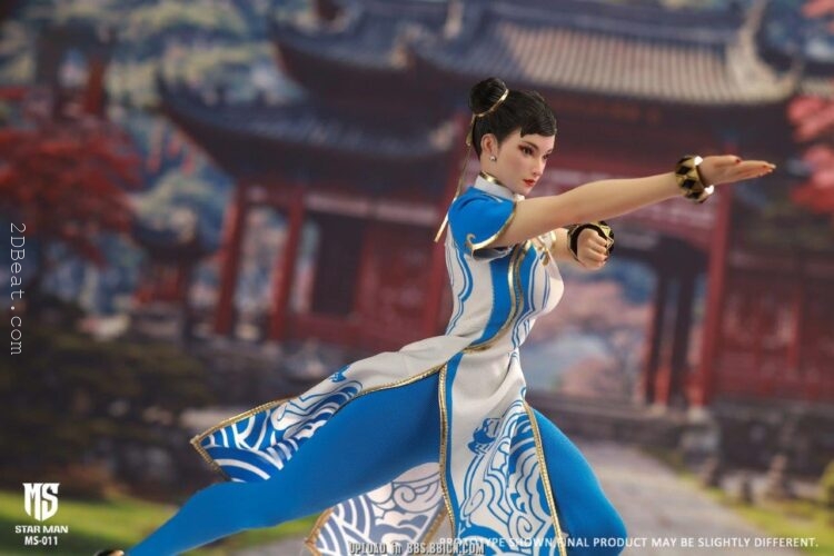 [In-Stock] 1/6 Scale Star Man MS-011 Female Fighter Li Blue Cloud Patterned White Cheongsam Version Figure - Image 11