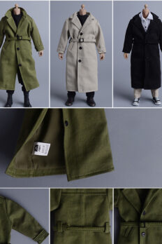 1/12 Scale Long Trench Coat Jacket for 6-Inch Trendy Action Figures, British Style Military Overcoat