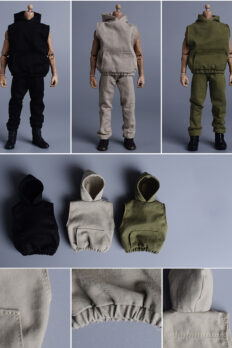 1/12 Scale Sleeveless Hoodie & Straight-Leg Pants Set for 6-Inch Action Figure Outfit