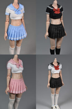 1/6 Scale Cropped Midriff JK Sailor Top with Pleated Skirt, 12-Inch Articulated Model