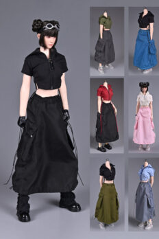 1/6 Scale Trendy Women’s Outfit: Casual Zip-Up Cardigan & Midi Skirt Set with Drawstring Top